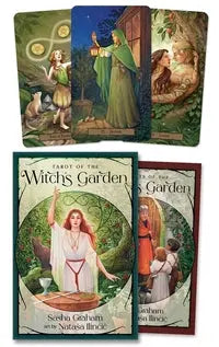 Tarot of the Witch’s Garden deck featuring cottagecore style tarot cards with floral and nature imagery.