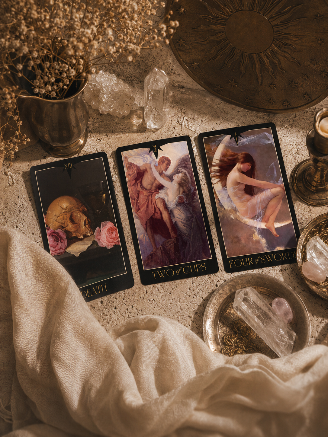 Venus Morningstar Tarot Dark Edition 2nd Edition featuring classical fine art imagery, mythological symbolism, dark borders, and premium gilded presentation.