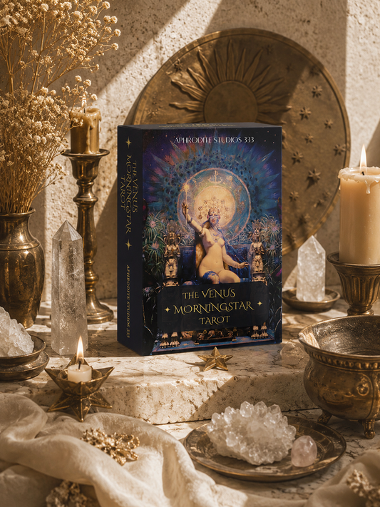 Venus Morningstar Tarot Dark Edition 2nd Edition featuring classical fine art imagery, mythological symbolism, dark borders, and premium gilded presentation.