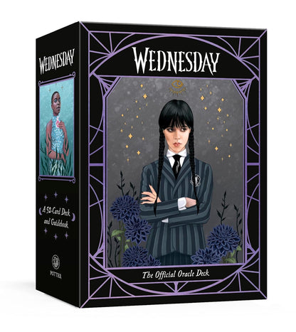 Box for 'Wednesday' oracle deck with character illustration and decorative elements.