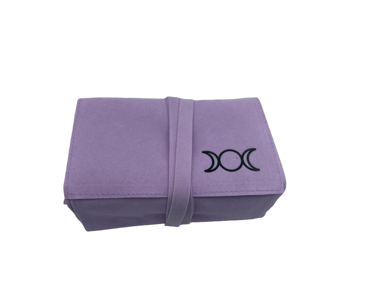 Purple tarot pouch with a black triple moon symbol on a white background - oneness Emporium