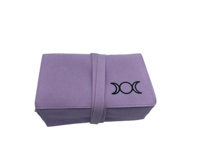 Purple tarot pouch with a black triple moon symbol on a white background - oneness Emporium