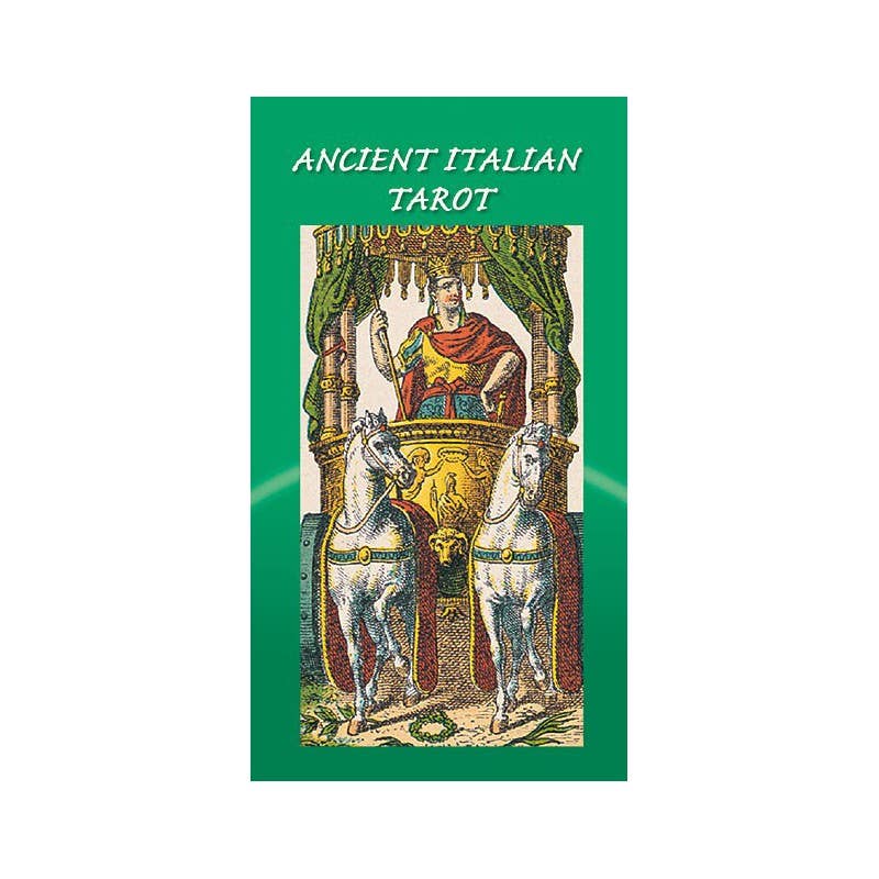 Book cover of 'Ancient Italian Tarot' with a green border and tarot card design.