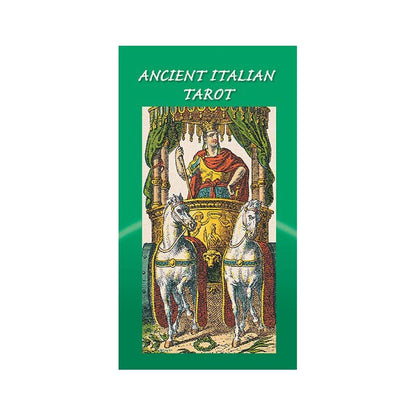 Book cover of 'Ancient Italian Tarot' with a green border and tarot card design.