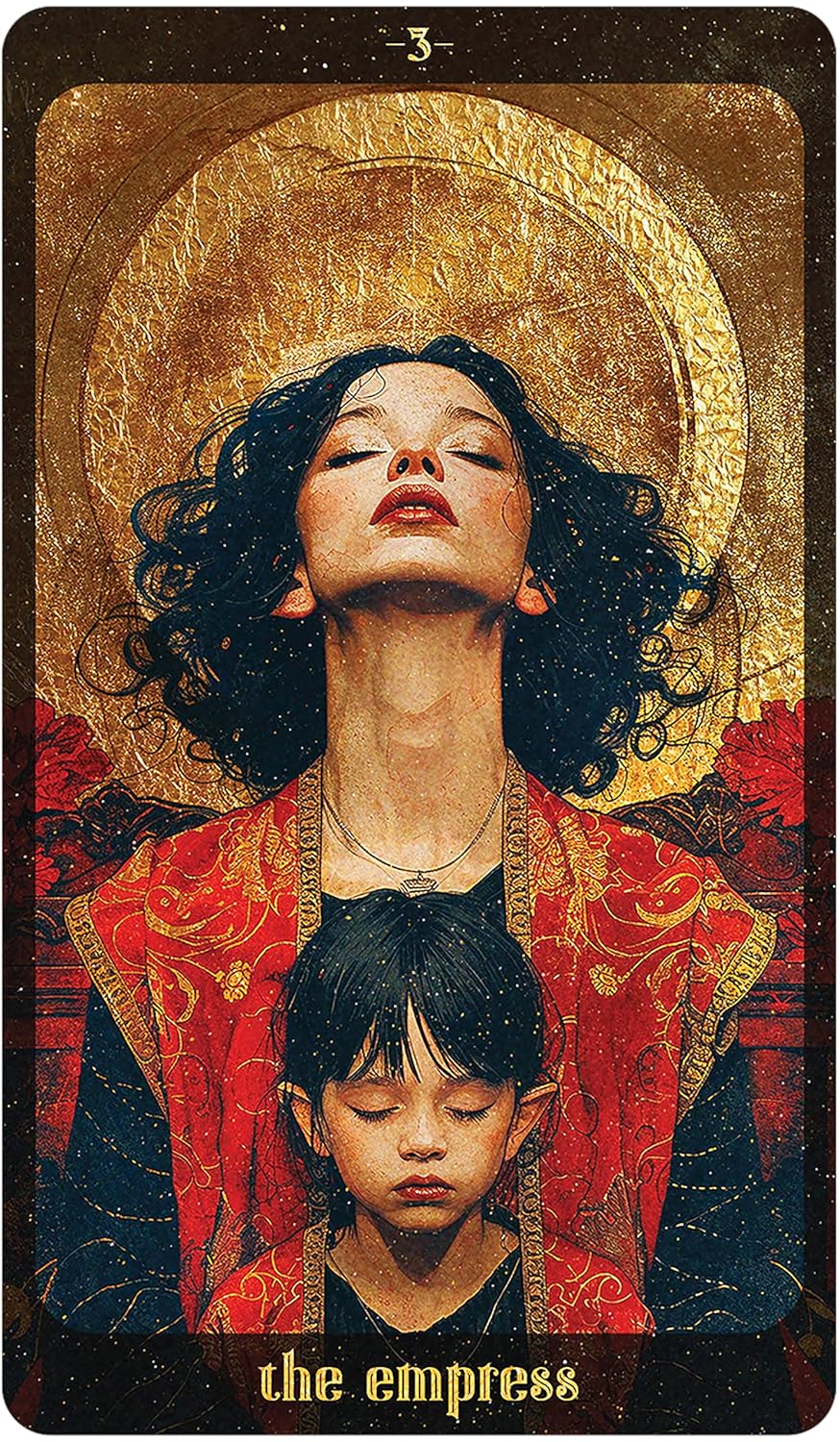 Card featuring a woman and child with a gold halo and red garment, labeled 'The Empress'.