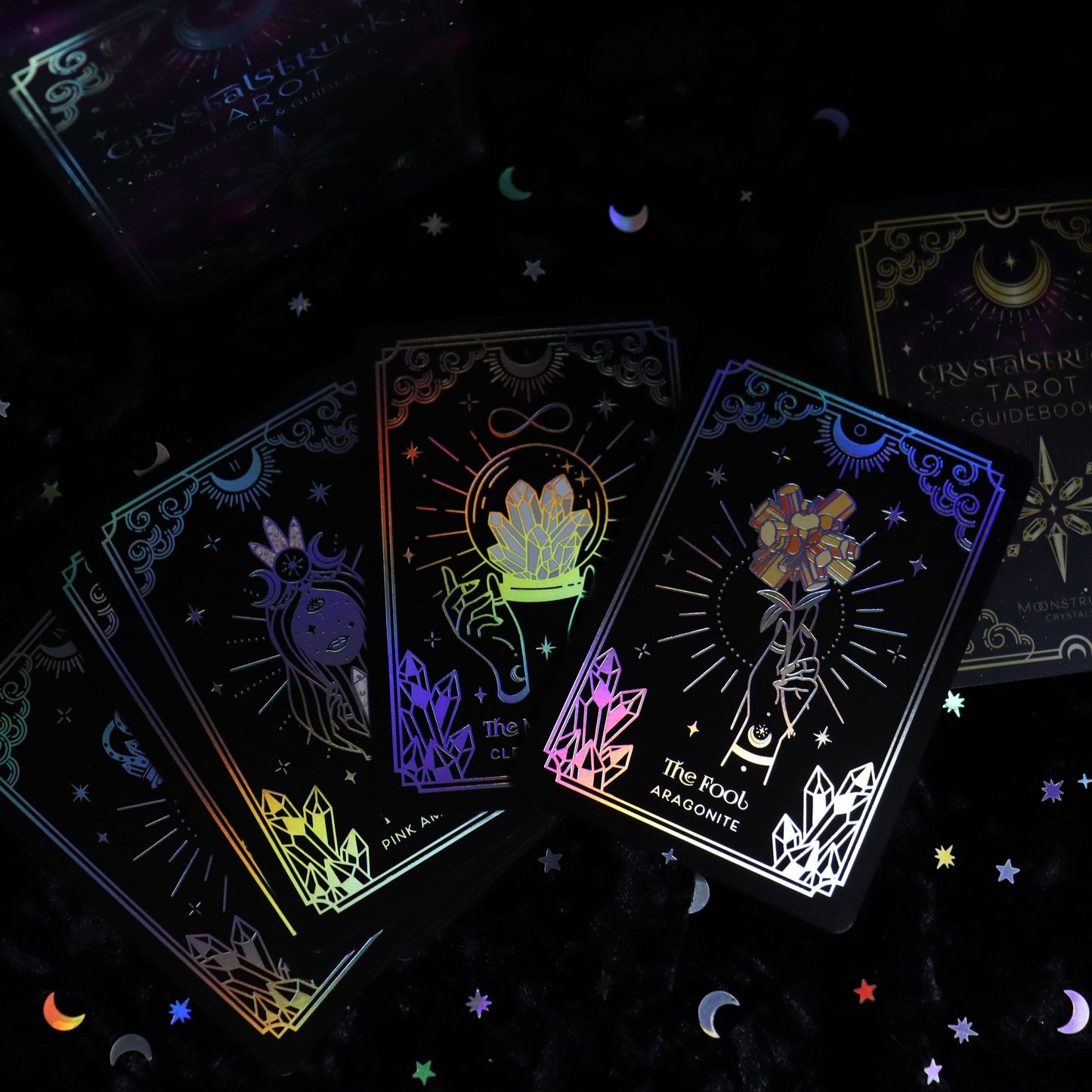 Mini Crystalstruck Tarot Silver Edition pocket tarot deck with holographic detailing.