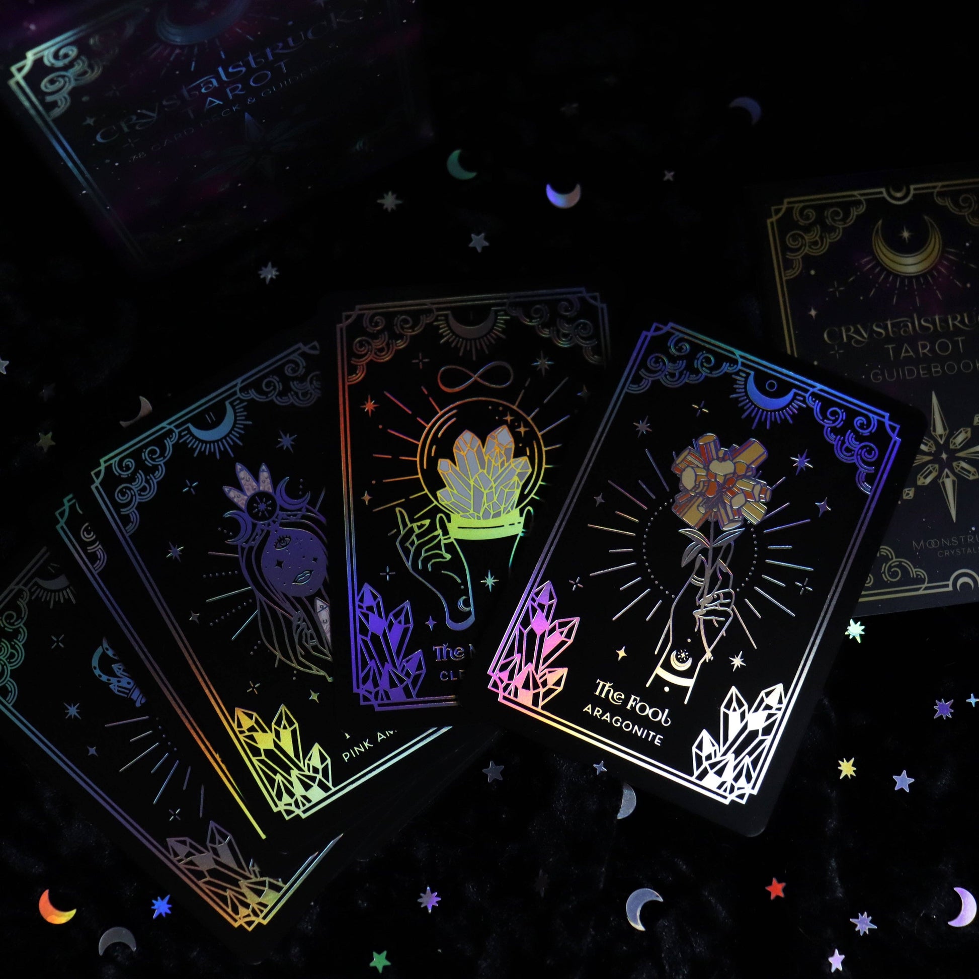 Mini Crystalstruck Tarot Silver Edition pocket tarot deck with holographic detailing.