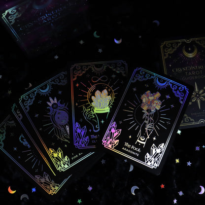 Mini Crystalstruck Tarot Silver Edition pocket tarot deck with holographic detailing.