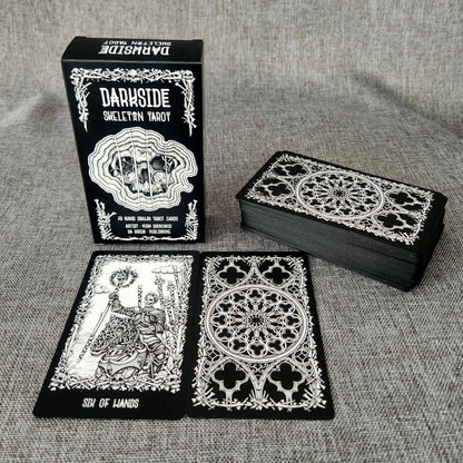Darkside Skeleton Tarot deck with black and white skeletal tarot card artwork