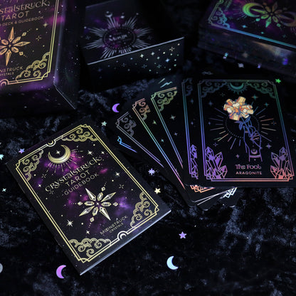 Crystalstruck Tarot Silver Edition deck with holographic silver foil and starry edges.