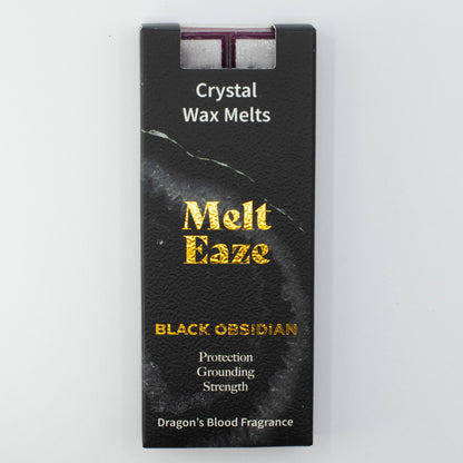 Obsidian Shield 50g Dragon's Blood scented wax melt snap bar with genuine Black Obsidian crystal chips, featured in the Oneness Tarot & Tea Samhain box.
