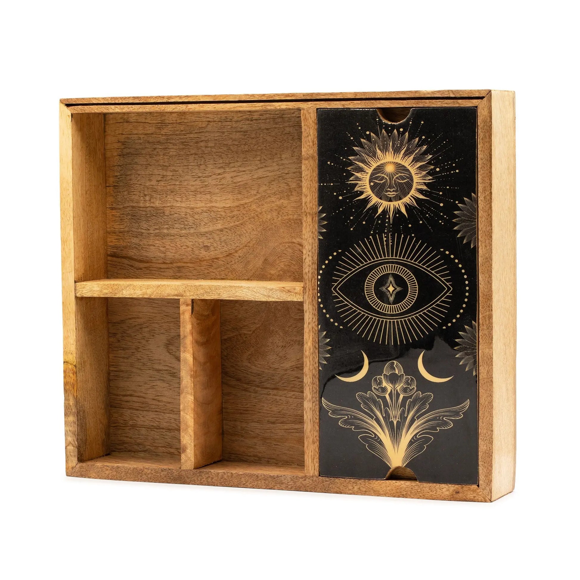 Four Section Tarot Box with Card Holder – Natural Mango Wood Ancient Wisdom
