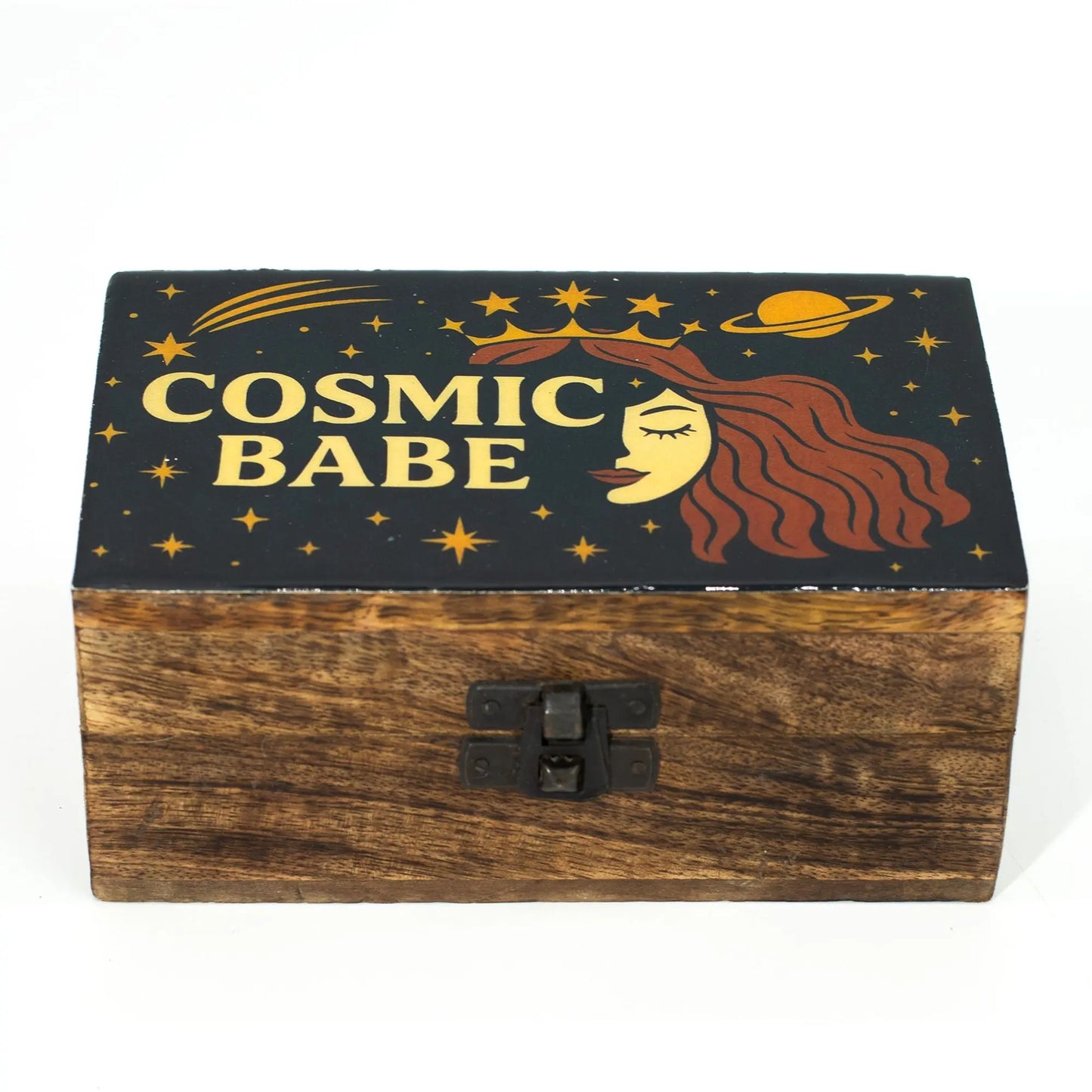 Medium tarot storage box with celestial queen face and starry black background.