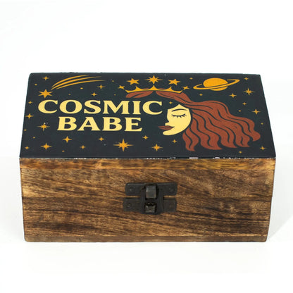 Medium tarot storage box with celestial queen face and starry black background.