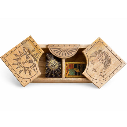 Sun & Moon Carved Sliding Box UK | Tarot & Crystal Storage
