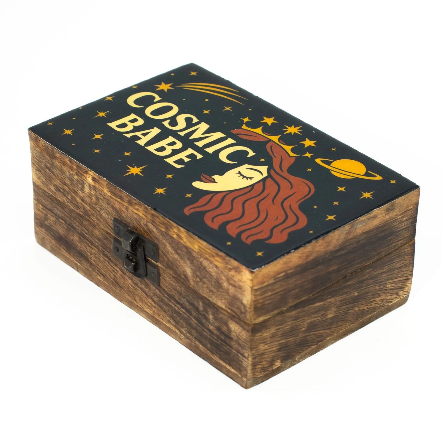 Medium tarot storage box with celestial queen face and starry black background.