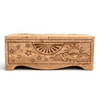 Sun & Moon Carved Sliding Box UK | Tarot & Crystal Storage