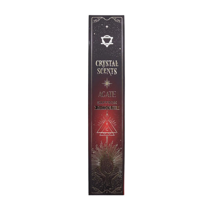 Incense stick packaging with 'Crystal Scents' branding on a white background