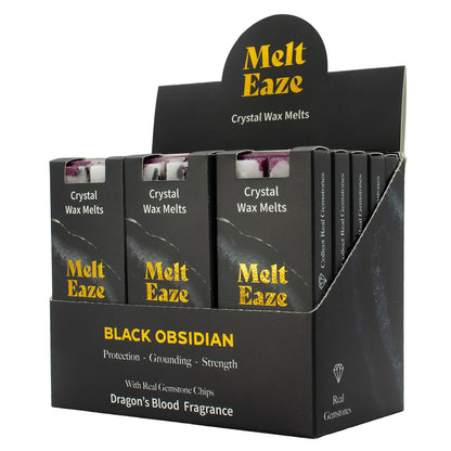 Obsidian Shield 50g Dragon's Blood scented wax melt snap bar with genuine Black Obsidian crystal chips, featured in the Oneness Tarot & Tea Samhain box.