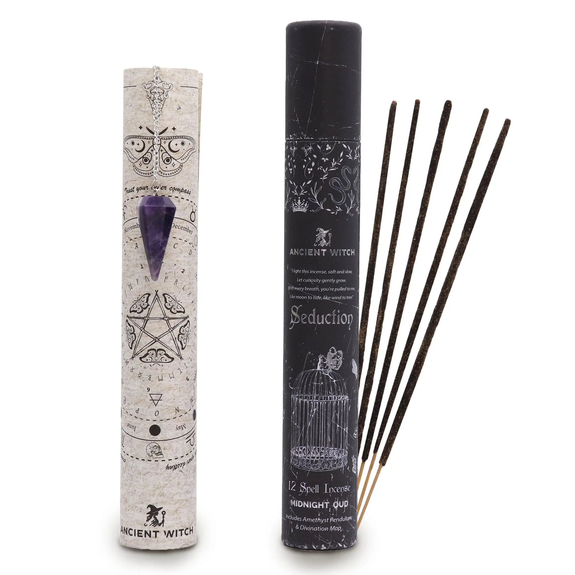 Ancient Witch Spell Incense - Seduction - Amethyst Pendulum AW Dropship UK