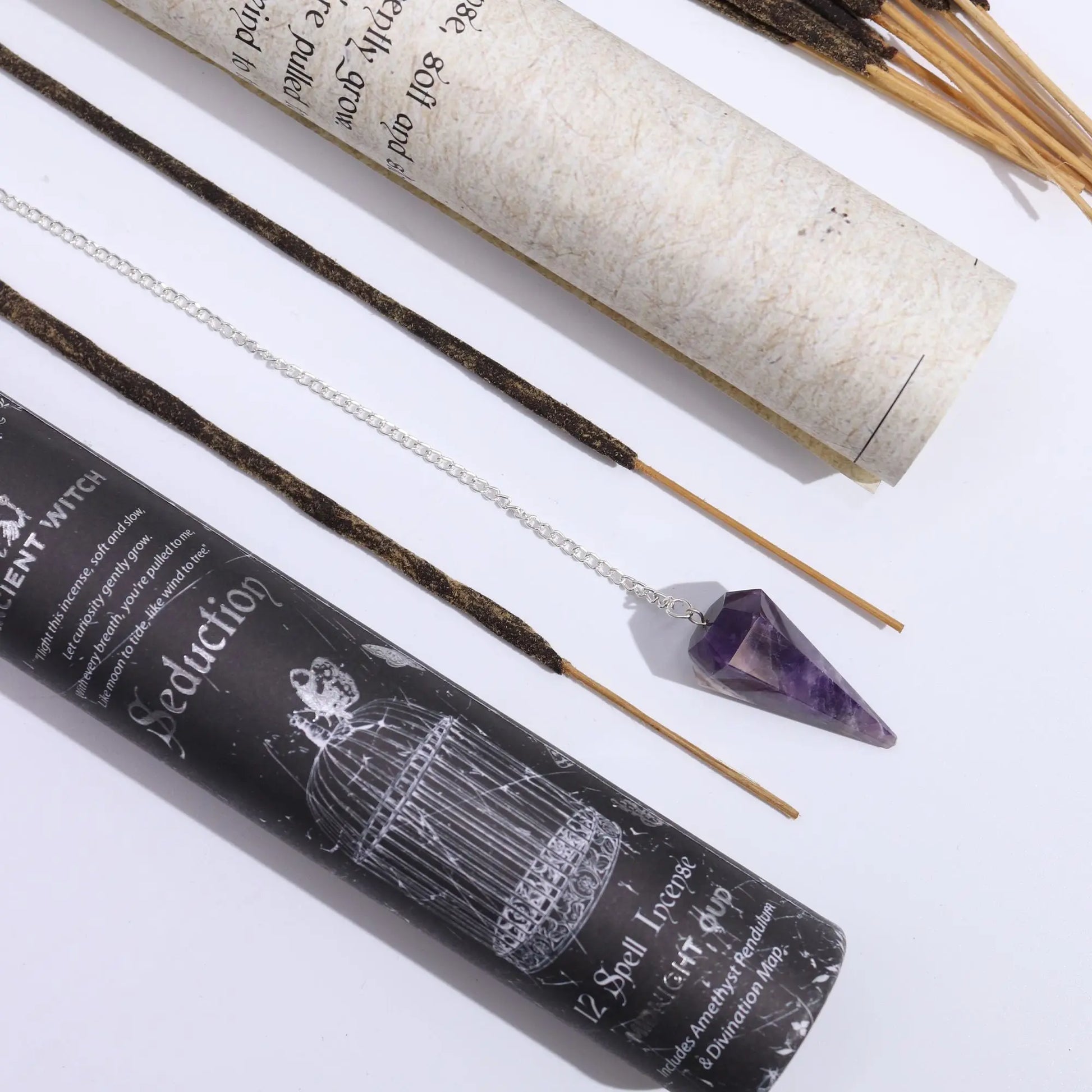 Ancient Witch Spell Incense - Seduction - Amethyst Pendulum AW Dropship UK