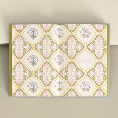 Decorative rug with floral pattern on a neutral background Crystal companion journal by Bouchette and Co available from Oneness Emporium