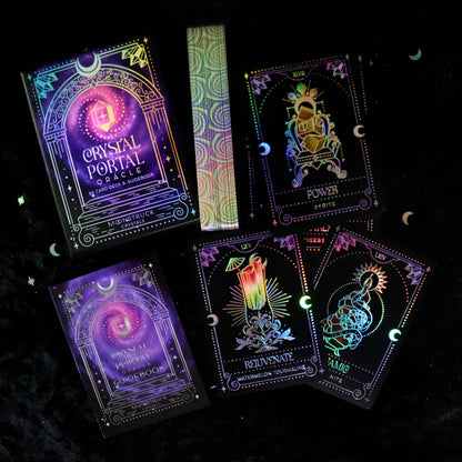 Crystal Portal Oracle deck with holographic foil and crystal themed artwork indie oracle UK