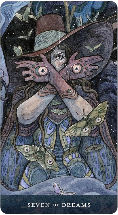 Blood Moon Tarot deck by Sam Guay with burgundy edged tarot cards and hardcover guidebook.