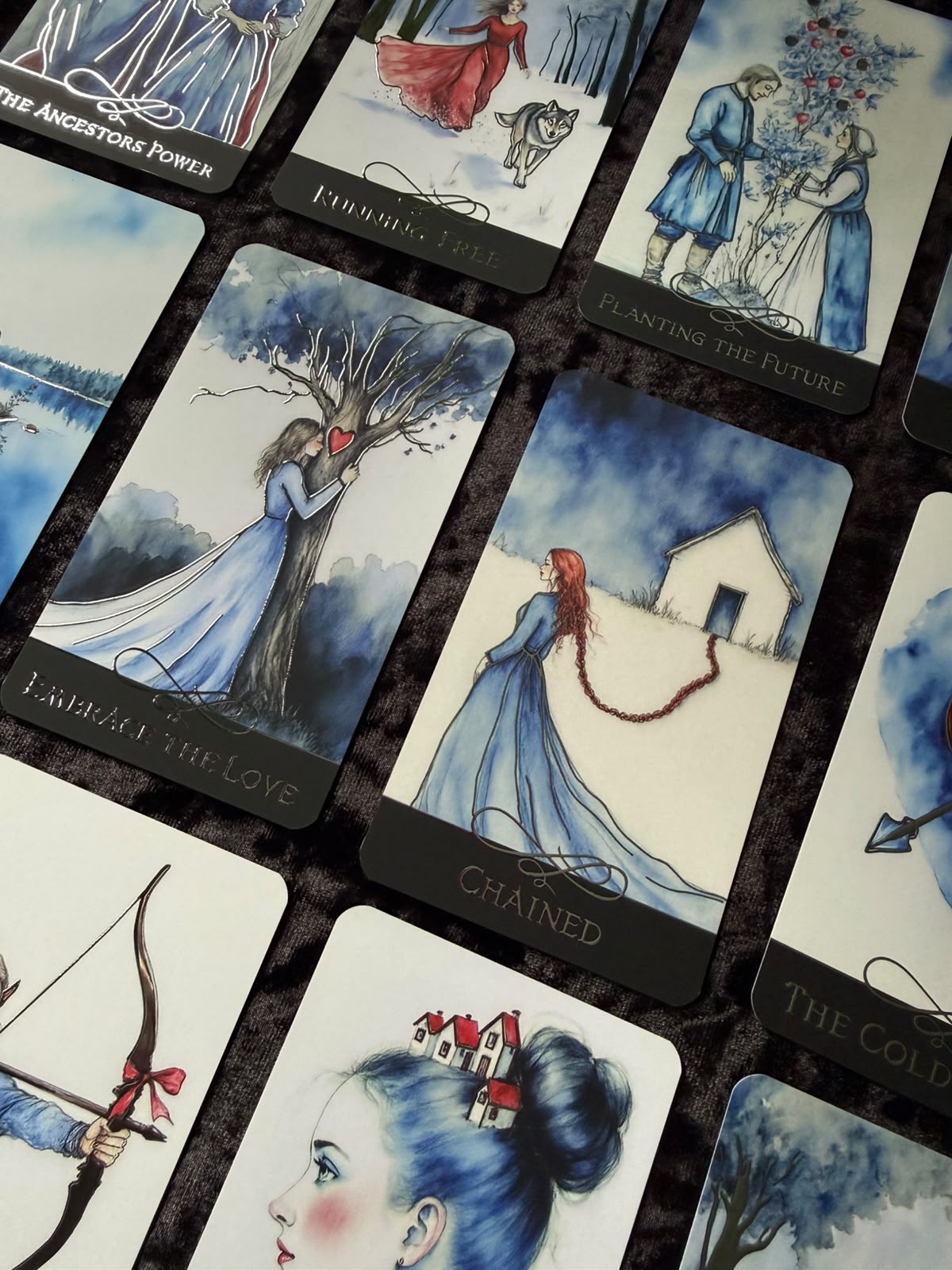 The Blue Oracle by Ukrainian artist Kateryna, companion to The Blue Tarot with blue and red artwork, silver foil and Lenormand influences.