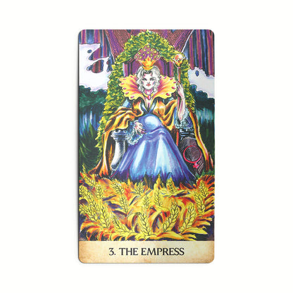 Tarot card featuring 'The Empress' with a colorful background