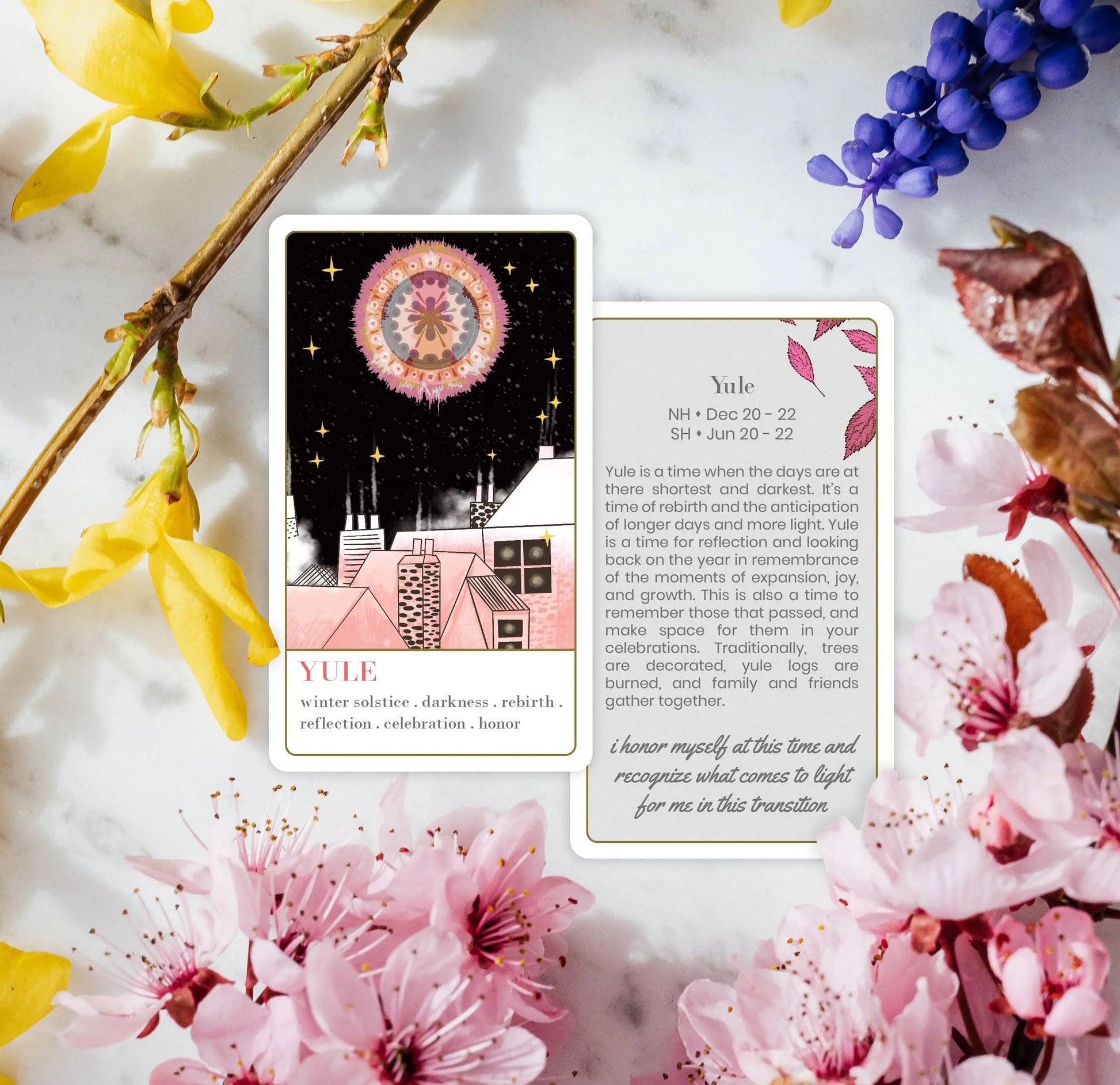 Tarot card featuring a colorful design with text and floral elements on a white background Wanderlust collection oracle deck