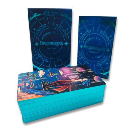 Set of tarot cards with 'Dreamscapes' branding on a white background