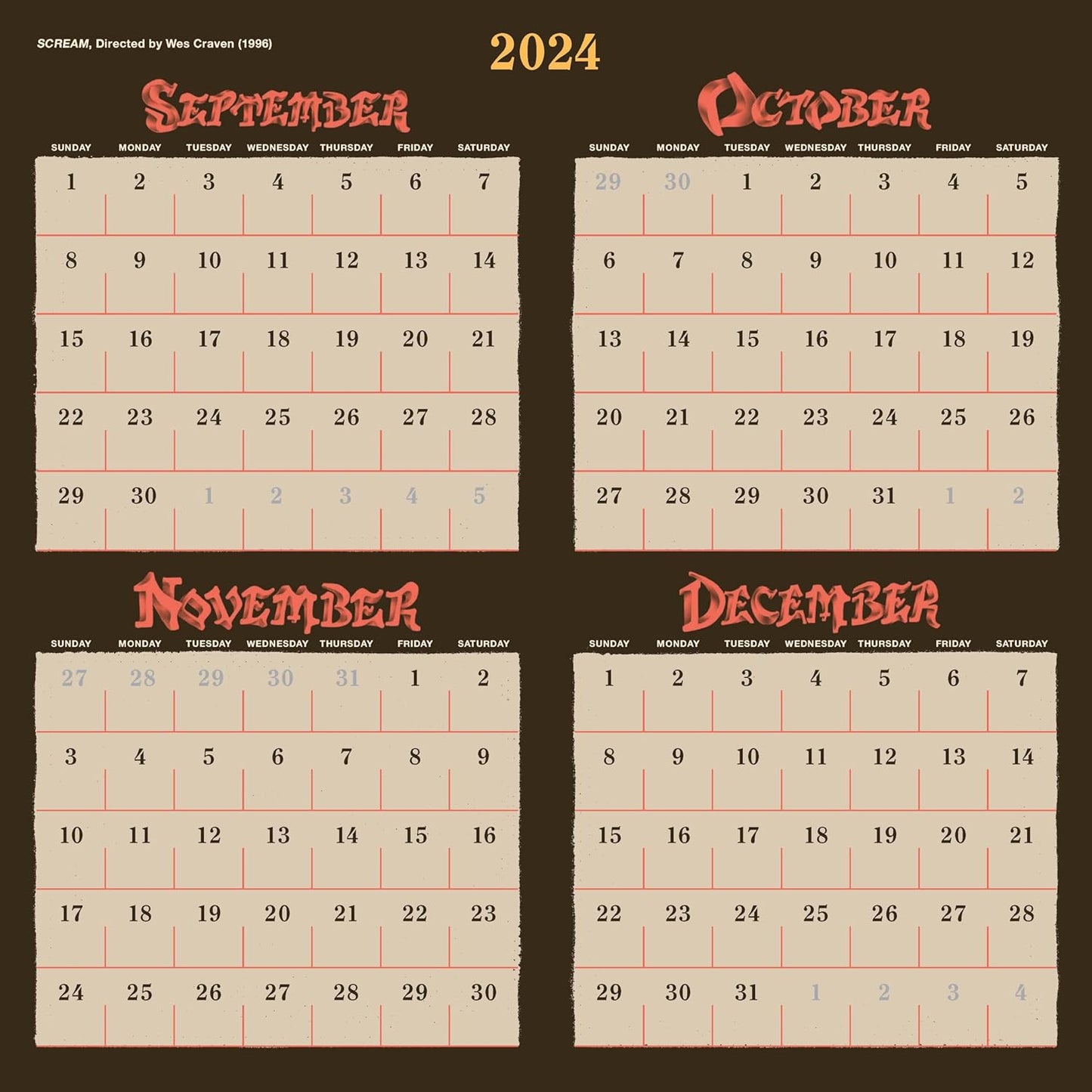 Classic Horror Movies 2025 Wall Calendar