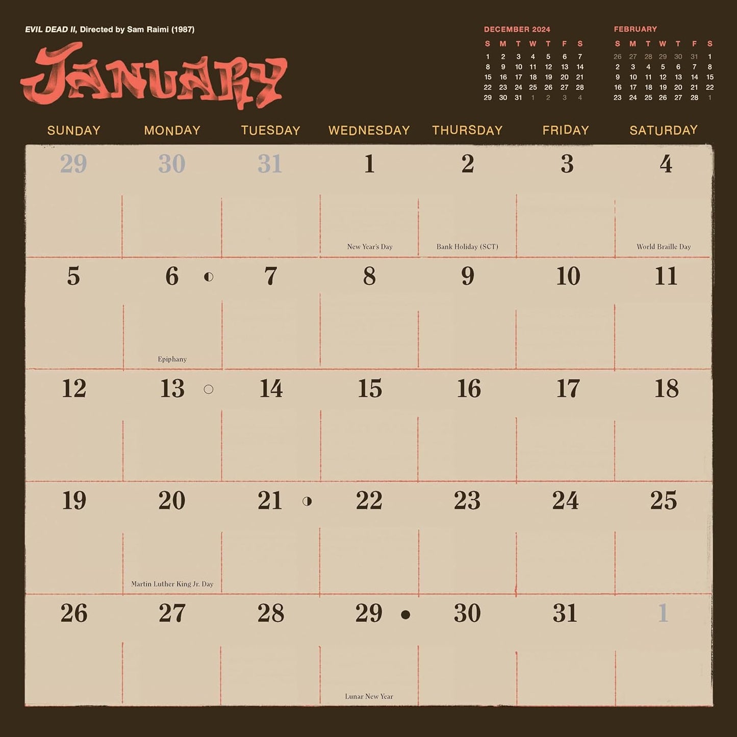 Classic Horror Movies 2025 Wall Calendar