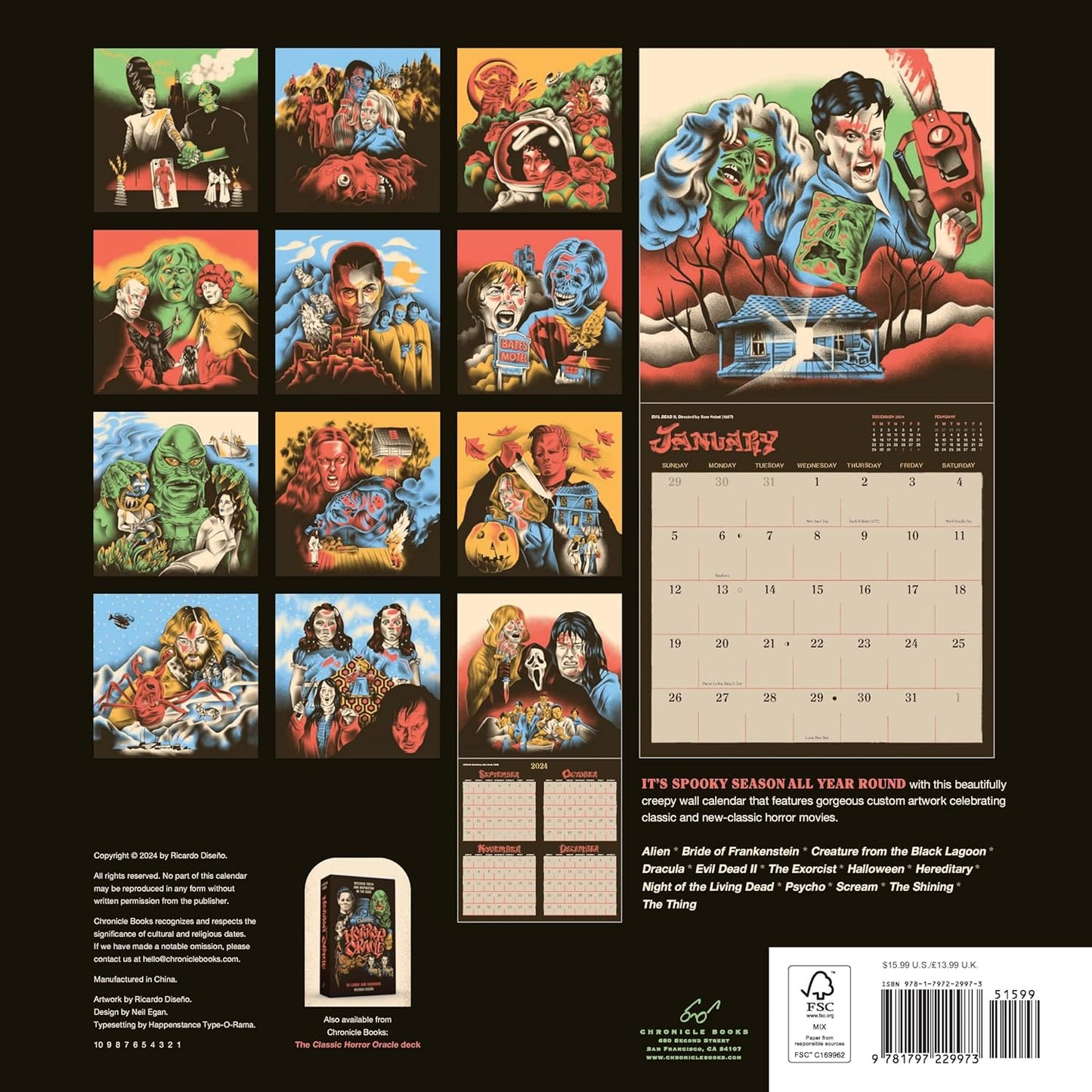 Classic Horror Movies 2025 Wall Calendar