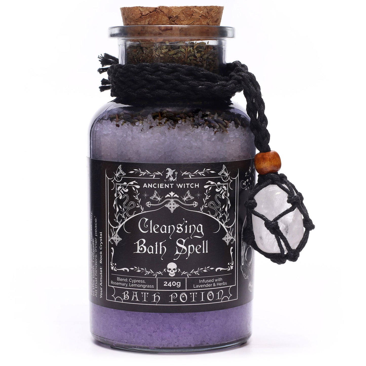 Bath potion labeled 'Cleansing Bath Spell' with a label and decorative elements on a white background