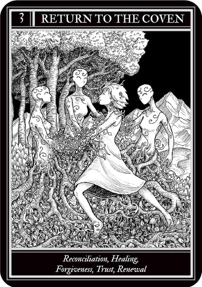 Coven Oracle deck by Fiona Horne with illustrated witchcraft themed oracle cards and guidebook.