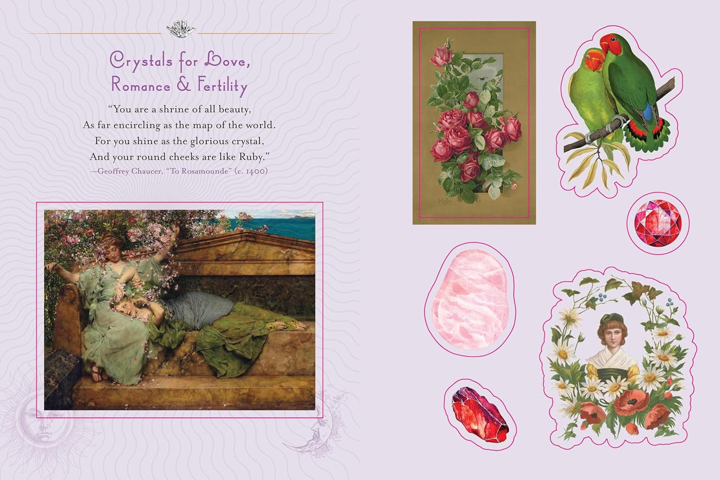 Vintage-style card with decorative elements and text on a light background Crystal sticker book