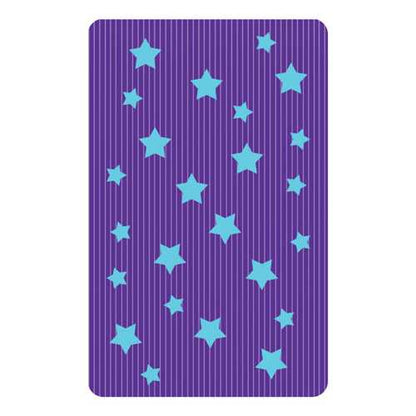 Purple blanket with blue star pattern on a white background