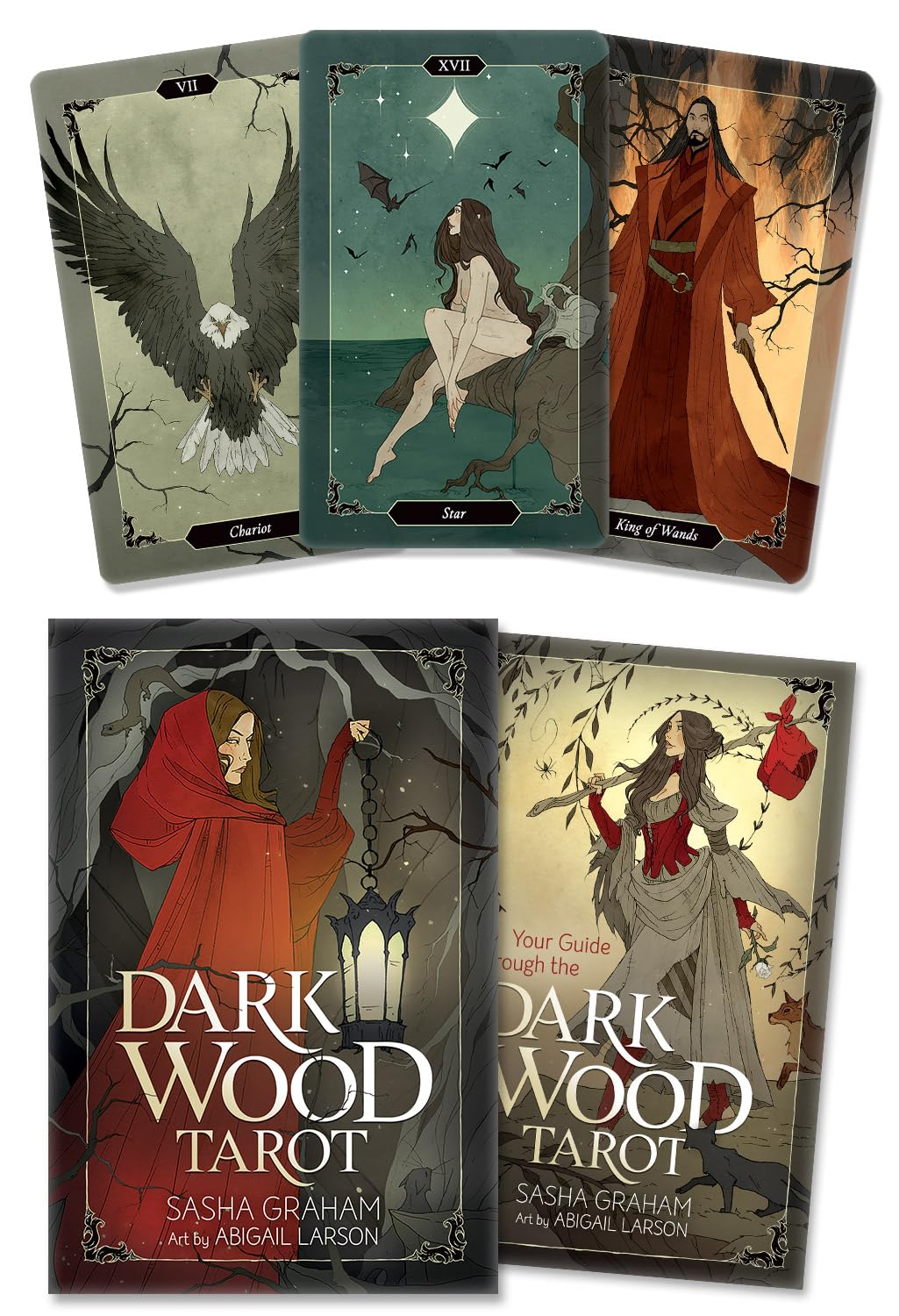 Dark wood tarot deck and guidebook