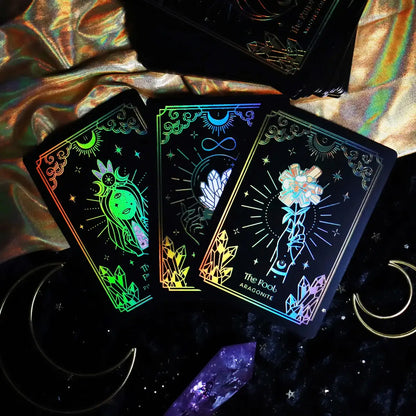 Mini Crystalstruck Tarot Gold Edition pocket tarot deck with gold holographic details.