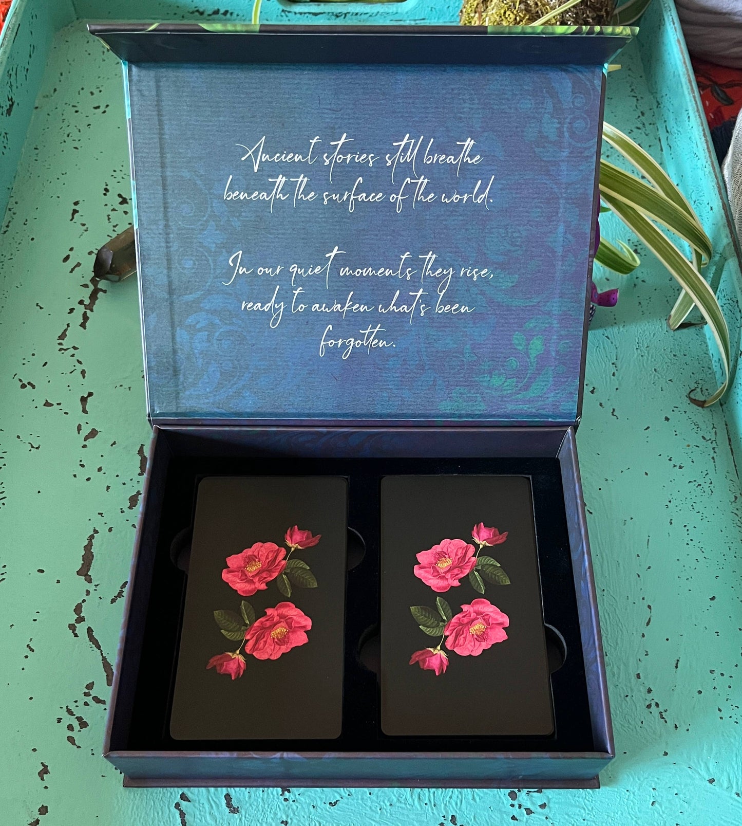 Myth Weaver Tarot deluxe set with cards, hardcover Codex book and magnetic box.