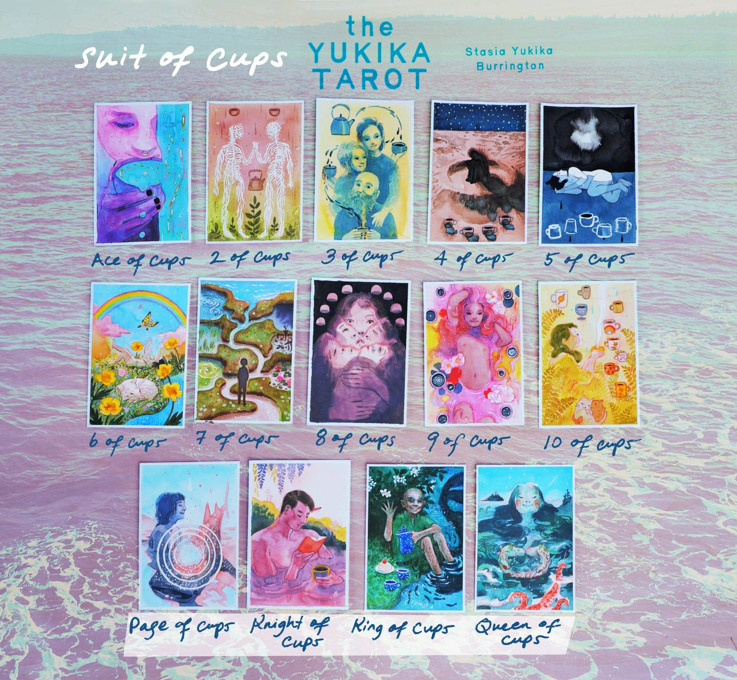 Yukika Tarot deck by Stasia Burrington with soft watercolor artwork and indie tarot aesthetic