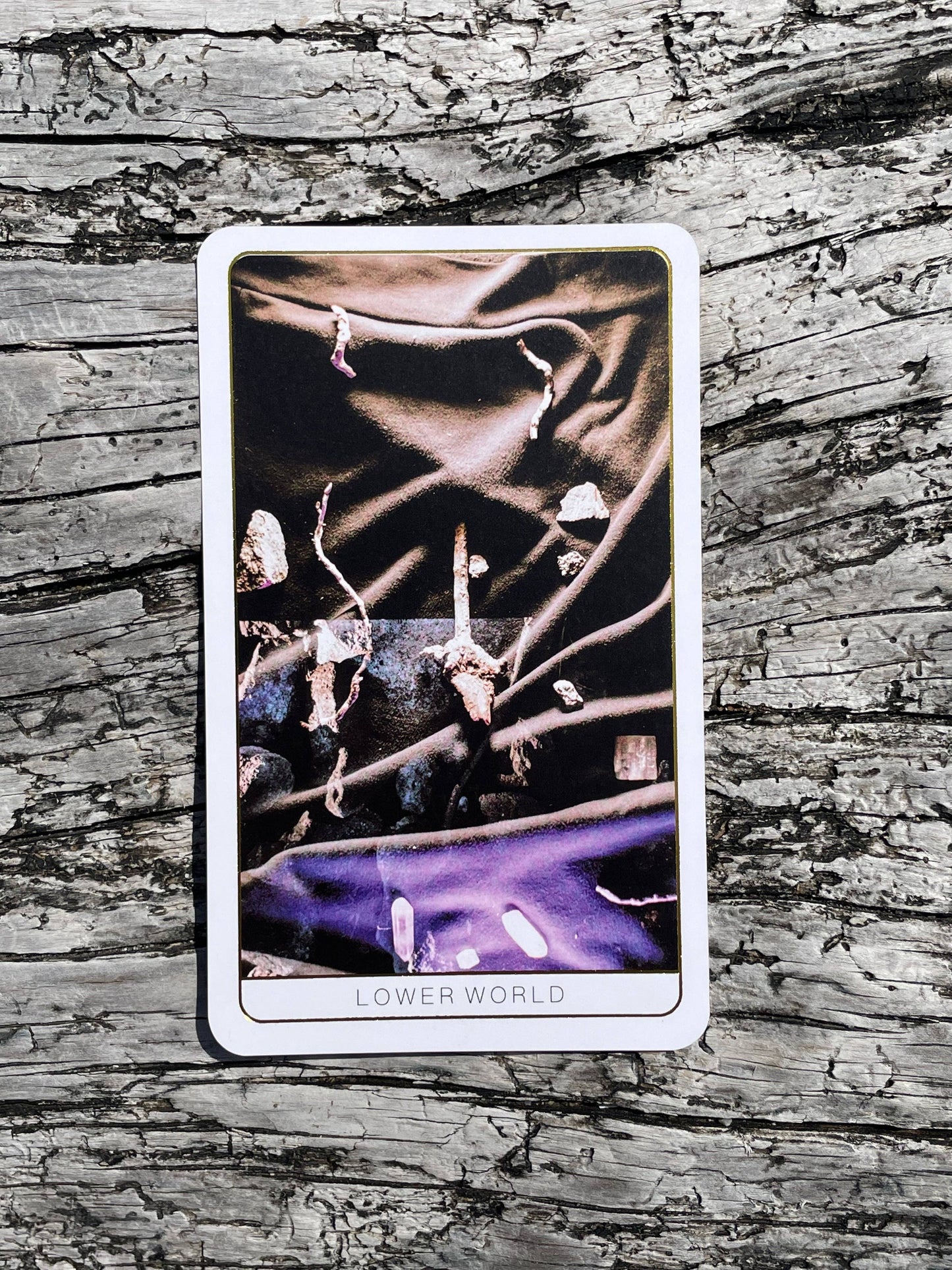 Death Doula Oracle Cards featuring original analogue 35mm photography with double exposure imagery, gold gilded edges and a guidebook for spiritual transformation and healing.