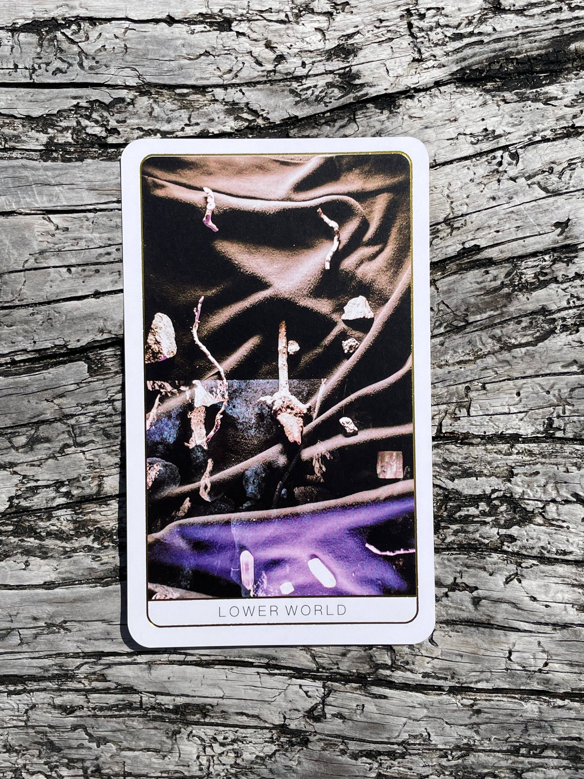 Death Doula Oracle Cards featuring original analogue 35mm photography with double exposure imagery, gold gilded edges and a guidebook for spiritual transformation and healing.