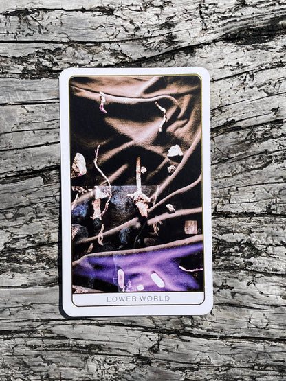 Death Doula Oracle Cards featuring original analogue 35mm photography with double exposure imagery, gold gilded edges and a guidebook for spiritual transformation and healing.