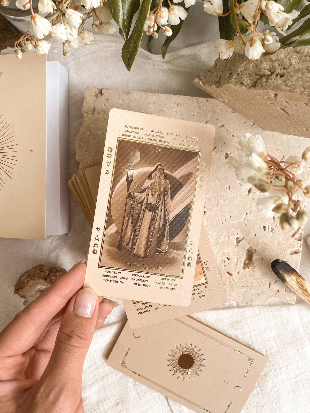 Lucid Dreams Beginner's Tarot Beige Edition IV by ST. SOLEIL with gold foil cards, matte gold edges and guidebook