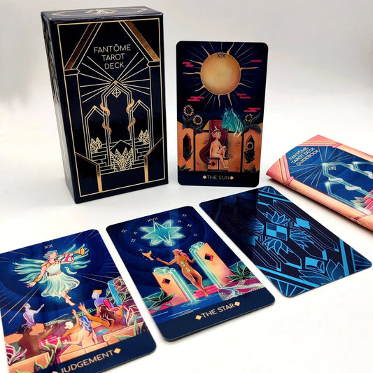 Fantome Tarot Deck with tarot cards and packaging on a white background