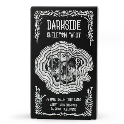 Darkside Skeleton Tarot deck with black and white skeletal tarot card artwork