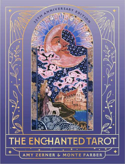 Enchanted Tarot 35th Anniversary Edition by Amy Zerner and Monte Farber with 78 illustrated cards, velvet pouch, 232-page guidebook and keepsake box.